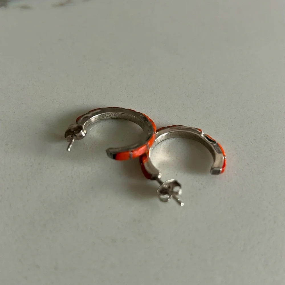 Sterling silver coral hoop earrings - Picture 2 of 5